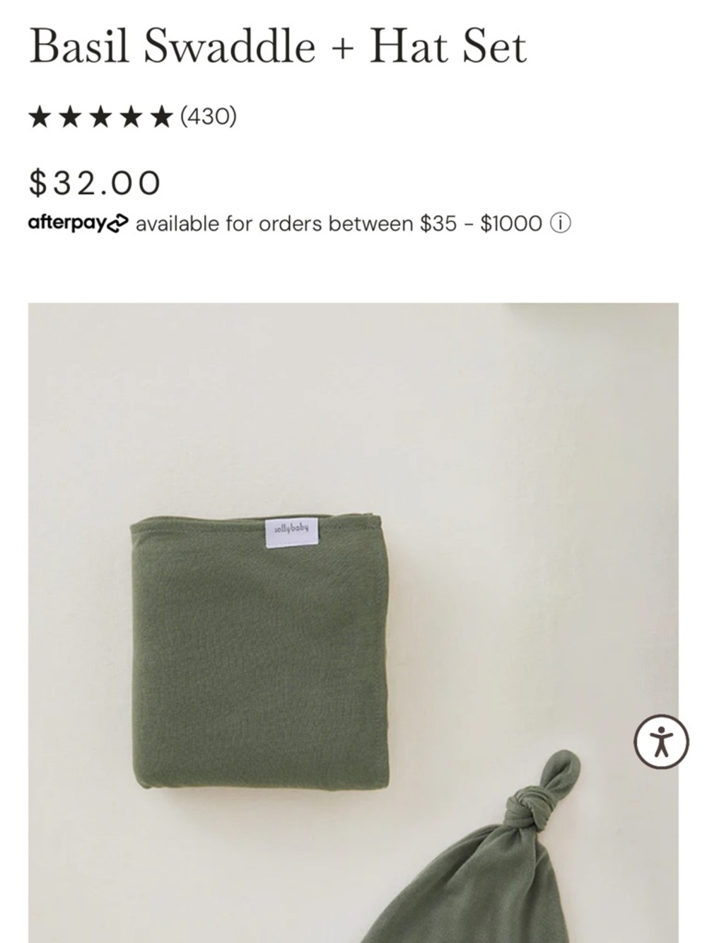 solly baby Basil Swaddle + Hat Set in Olive Green